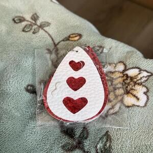 Red and White Heart Design Faux Leather Earrings NEW